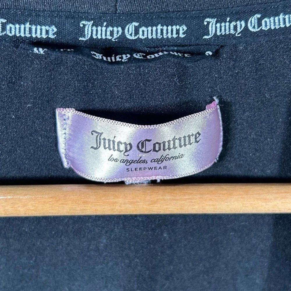 Juicy Couture Black Robe Y2K Pink Logo Lounge Sleepwear Early 2000s